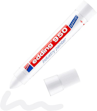 edding 950/1 Industriemarker op pastabasis - wit - 10mm - ruwe en vuile oppervlakken - permanent - metaal, steen, droog en nat hout - ook geschikt onder water op schone ondergronden