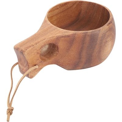 220ml Houten Kampeerbeker Warmte-isolerend Fijn Gepolijste Koffiemok met Handvat voor Buiten Wandelen Enkel Gat L brown