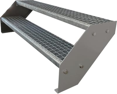 Stalen Trap - Buitenladder Grid - Veilige Toegang - Volledig Gegalvaniseerd - 2 Treden 100cm - Zilver