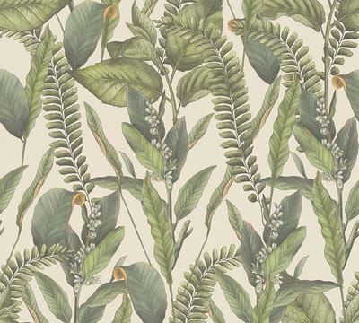 PLANTEN EN STRUIKEN BEHANG | Floraal - Crème Groen Oranje - Living Walls Drawn Into Nature