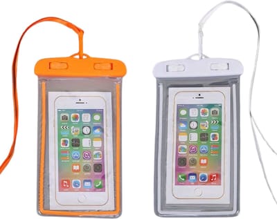 Livano Waterdichte Telefoonhoesjes - Waterdicht Telefoonzakje - Waterproof Festival Opbergtasje - Documententasje - Waterbestendig - Wit & Oranje