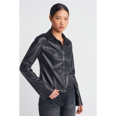 Slim Fit Faux Leer Shirt