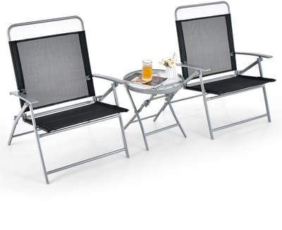 COSTWAY Bistrotafel met 2 stoelen, inklapbare balkonset, 3-delige tuinmeubelset, lage zithoogte, zitgroep, balkonmeubel, tuinmeubelen voor tuin, binnenplaats, balkon