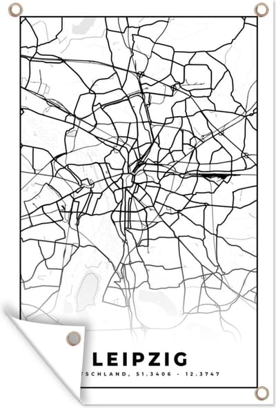 Muurdecoratie Leipzig - Plattegrond - Kaart - Stadskaart - 120x180 cm - Tuinposter - Tuindoek