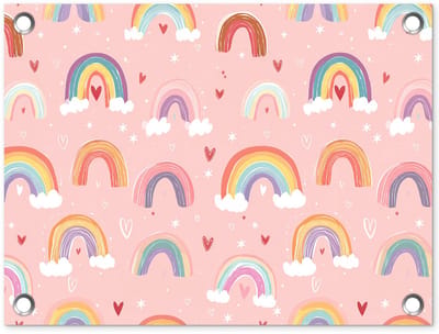 Tuinposter 40x30 cm - Tuindecoratie Regenboog - Patroon - Pastel - Handgetekend - Poster voor in de tuin - Buiten decoratie - Schutting tuinschilderij - Tuindoek muurdecoratie - Wanddecoratie balkondoek