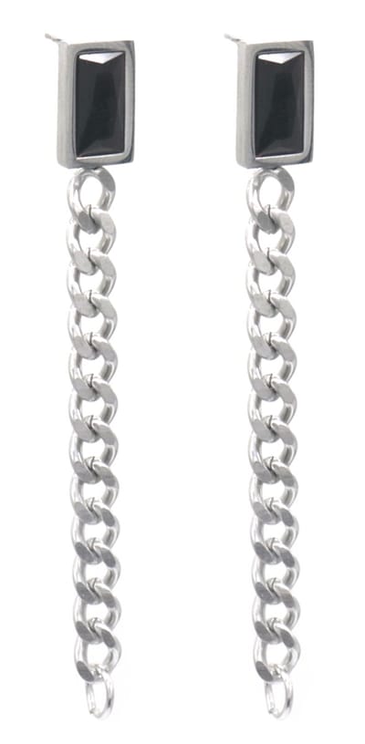 Oorbellen - Kraal en Ketting - RVS - 7 cm - Zilverkleurig en Zwart