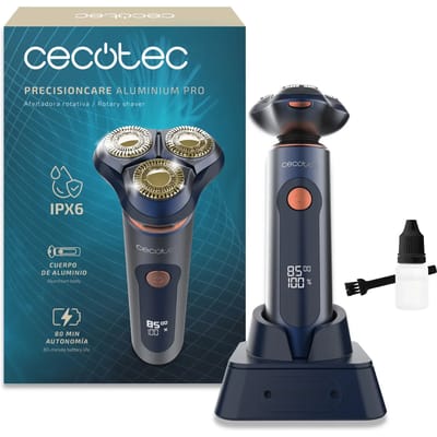 Cecotec Elektrisch Scheerapparaat PrecisionCare Aluminium Pro blauw titanium LCD 80min IPX6 basis