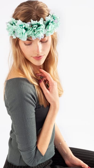 KIMU® Bloemenkrans Haar Hibiscus Mintgroen - Hawaii Groene Bloemen Haarband Diadeem - Ibiza Bloemetjes - Bosnimf Hoofd Festival