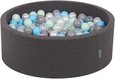 KiddyMoon ballenbad 90x30cm met 200 ballen ∅ 7cm ballenbad met kleurrijke ballen - voor baby's kinderen rond - donkergrijs: pearl grijs transparant babyblauw minze