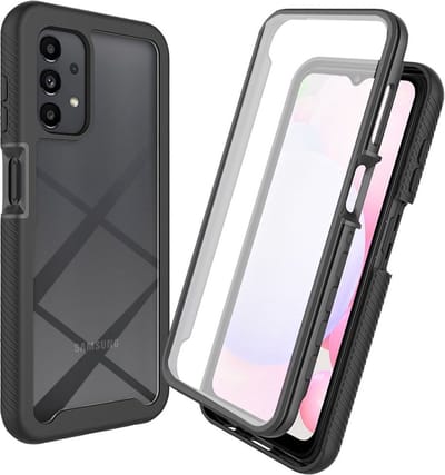 Hoesje Geschikt voor Samsung Galaxy A13 | Met ingebouwde screenprotector | Full Protect valbescherming | Doorzichtig / Zwart
