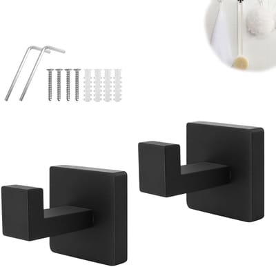 Dailygoods- Handdoekhaken Premium - 2 Stuks - Roestvrij Staal - Zwart - Waterdicht - Voor Badkamer/Keuken - Inclusief Schroeven - Wandhaak