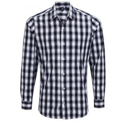 Premier Heren Mulligan Check shirt met lange mouwen (Wit/Zwaar)