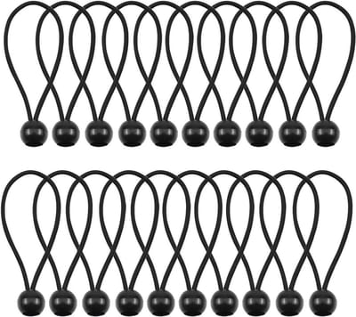 Elastisch Touwkoord voor Tenten en Dekzeilen - Set van 20 Stuks - Flexibele Bungee-riemen in Zwart - Verstelbare Kogelzeilkoorden voor Camping en Huishoudelijk Gebruik