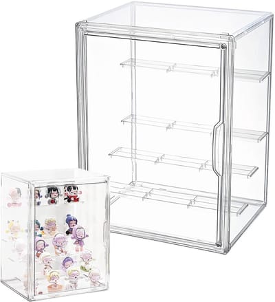 Dailygoods - Vitrine van transparant acryl, vitrine voor verzamelaars met 4 niveaus, vitrine voor modelbouw, plexiglas box met magnetische deur voor actiefiguren, verzamelobjecten, 27 x 22 x 36 cm