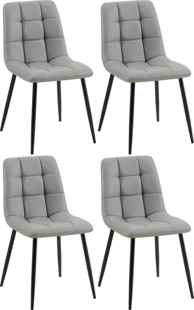 CLP Antibes Set van 4 Eetkamerstoelen - Zonder armleuning - Metaal frame - Kunstleer/licht grijs