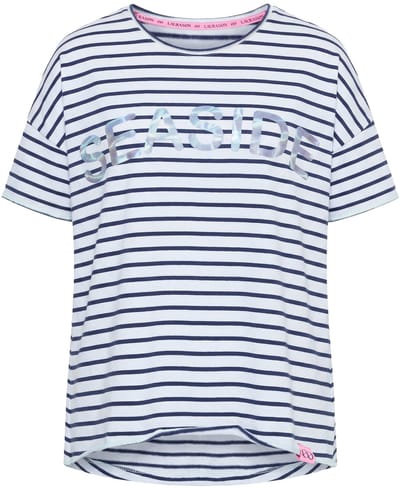 Laurasøn - Dames - sweatshirt met strepen oversized met korte mouw - Navyblauw - Maat 48+