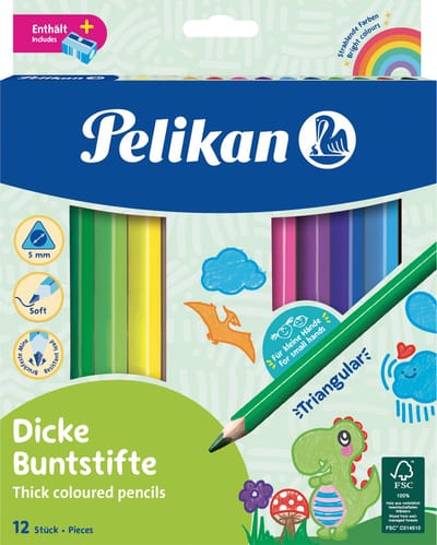 Pelikan kleurpotloden - Jumbo driehoekig - 12 kleuren - incl. slijper
