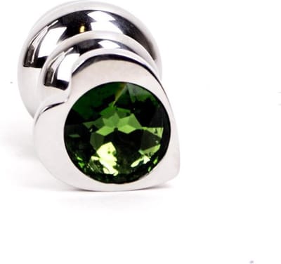 Kiotos - Buttplug geribbeld RVS Met diamant In hartvorm - groen