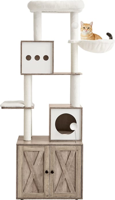Feandrea - Krabpaal - Kattenboom - Voor Katten - 178 cm Hoog - Met Kattenbak Omhulsel