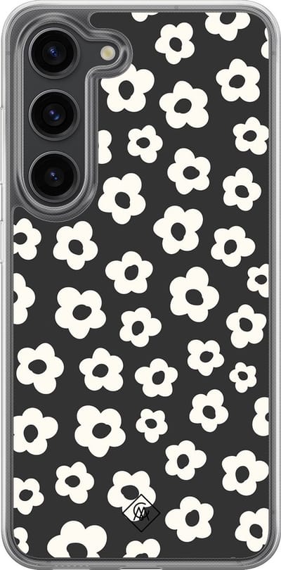 Casimoda® hoesje - Geschikt voor Samsung Galaxy S23 Plus - Retro Bloempjes - 2-in-1 case - Schokbestendig - Bloemen - Verhoogde randen - Zwart, Transparant