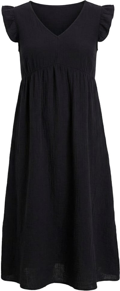 Ulla Popken - Dames - Maxi-jurk A-lijn V-hals trompetmouwen - Zwart - Maat 54+