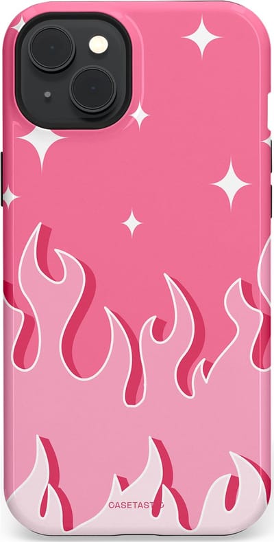 Casetastic Hoesje Geschikt voor Apple iPhone 15 Plus Magsafe - Stijlvolle Beschermende Duo-layer Case - Roze Vlammen