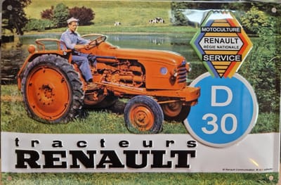 Renault D30 Tracteurs Metalen wandbord in reliëf 20 x 30 cm.