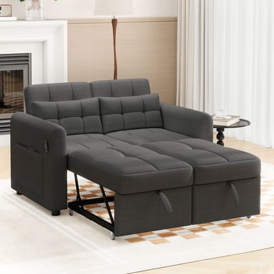 REDOM - Slaapbank - 3-In-1 Uitschuifbaar - Verstelbare Rugleuning - Modern - Voor Woonkamer - Katoenlinnen - Grijs - 142 X 85 X 83 Cm