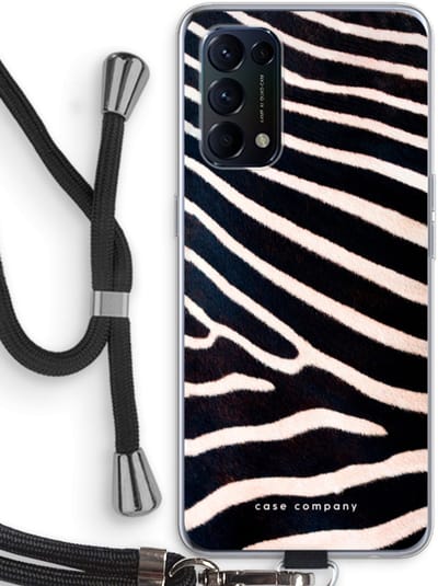 Case Company® - Hoesje met koord geschikt voor Oppo Find X3 Lite hoesje met Koord - Zebra - Telefoonhoesje met Zwart Koord - Bescherming aan alle Kanten en Over de Schermrand