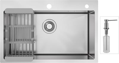 CECIPA max Spoelbak Keuken 70x45 cm - Spoelbakken Met Afdruip en Zeepdispenser - Enkele spoelbak Met Waterafvoersysteem - Wasbak Keuken RVS