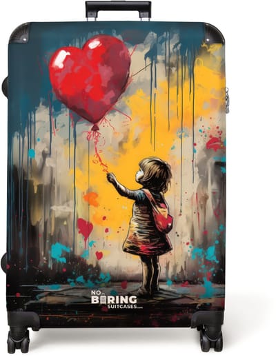 NoBoringSuitcases.com® - Koffer groot - Reiskoffer lichtgewicht - Meisje met ballon in graffiti stijl - Rolkoffer met 4 wielen - Grote trolley XL - 98 liter bagage