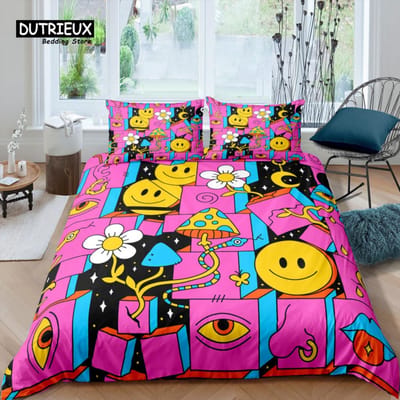 Home Living Luxe 3D Doodle Ruit Beddengoed Set Smiley Dekbedovertrek Kussensloop Queen en King EU/US/AU/VK Maat Dekbed Beddengoed AU Single(140*210cm)3pcs