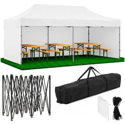 Springos Partytent - 600x300x310xcm - Hoogte Verstelbaar - PVC - Polyester - Harmonica- Frame - Wit
