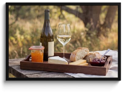 Poster in lijst - Fotolijst 90x60 cm - Posters - Picknick - Wijn - Kaasplankje - Posterlijst zwart - Decoratie - Wanddecoratie woonkamer - Muurdecoratie slaapkamer