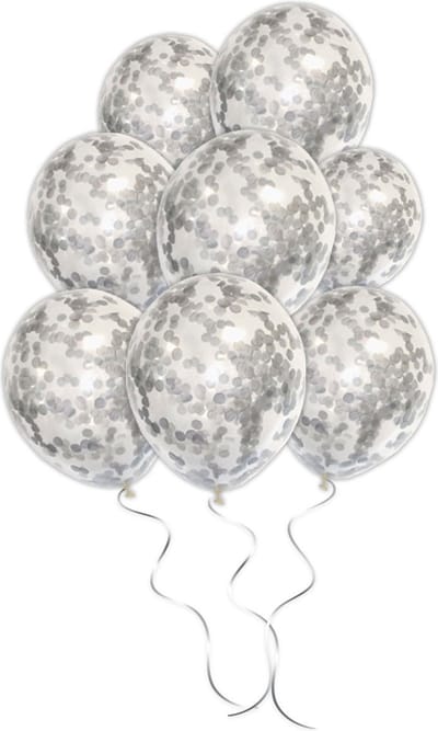 LUQ - Luxe Zilveren Confetti Helium Ballonnen - 10 stuks - Verjaardag Versiering - Decoratie - Latex Confetti Ballon Zilver