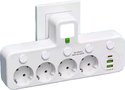Multifunctionele Stekkerdoos - Nachtlamp - USB-C - 4 stuks - Aan/Uit - Oplader