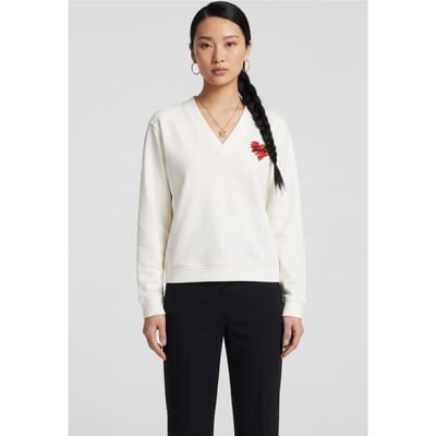 Karl Lagerfeld Hearts V-neck Sweatshirt Cannoli Cream Taglia: S | Maglie a manica lunga Outlet | Donna | Bianco