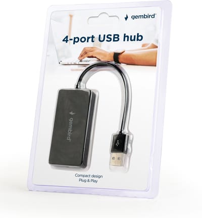 Gembird USB hub met 4 poorten - USB2.0 - busgevoed / zwart - 0,15 meter