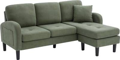 REDOM - Hoekbank - 3-Zits Modulair - L-Vormig - Voor Woonkamer - Ribstof - Groen - 166 X 118 X 77 Cm