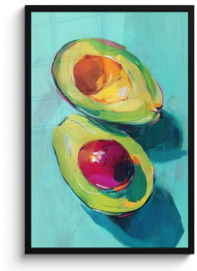 Poster in lijst - Fotolijst 60x90 cm - Posters - Avocado - Groen - Pit - Schaduw - Posterlijst zwart - Decoratie - Wanddecoratie woonkamer - Muurdecoratie slaapkamer