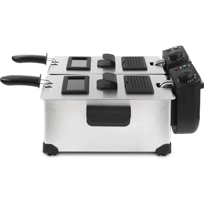 HKoeNIG DFX600 - Dubbele friteuse 2x3L - 3600W - 2 onafhankelijke thermostaten - Uitneembare mandjes - Anti-geurfilters - Staal