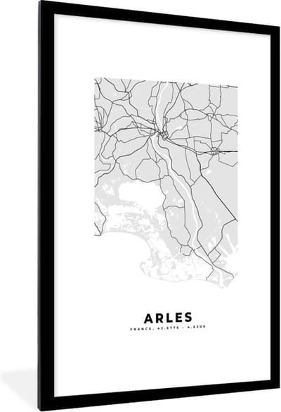 Fotolijst incl. Poster - Plattegrond – Arles – Stadskaart – Kaart – Frankrijk - 80x120 cm - Posterlijst