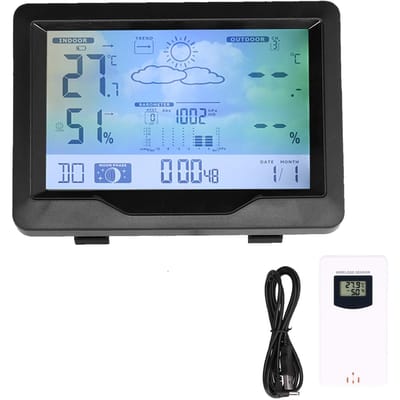 Écran Couleur Horloge Météo Sans Fil Thermomètre Hygromètre Horloge Électronique avec Calendrier