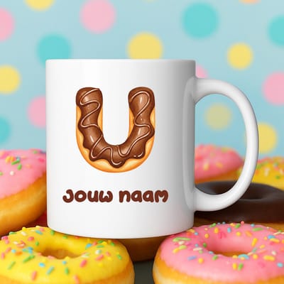 Mok - Donut letter U – Gepersonaliseerd met naam – Grappige Mokken