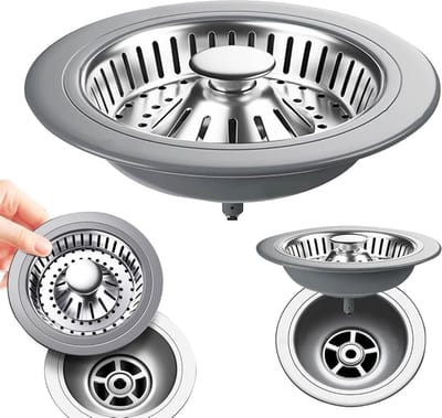 Universele Pop-up Zwanenhals Stopfilters voor Keukenspoelbak - 3-in-1 & Roestvrij Staal