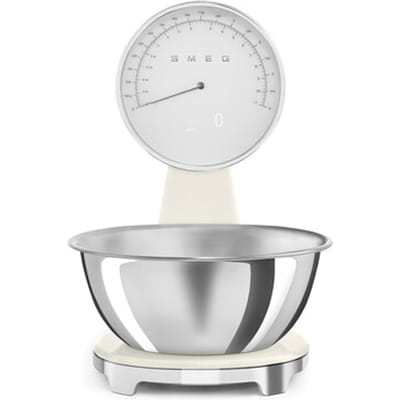 SMEG KSF01CRWW Keukenweegschaal - Analoog & Digitaal - 5 kg - RVS Kom 1,8L - USB Oplaadbaar - LCD Display - Tarrafunctie - '50s Style - Crème