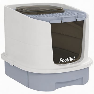 Kattenbak - ROLIPO - gesloten kattenbak met deksel - top entry kattentoilet - kattenbak met schep - geurcontrole - uitschuifbare lade - kattenbak voor katten tot 4,5 kg - grijs - 40,5 x 52,5 x 42,5 cm