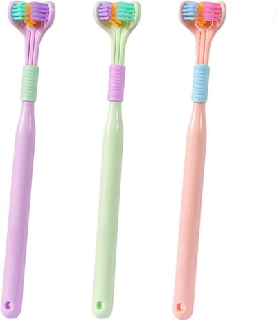 3-zijdige tandenborstel voor kinderen en volwassenen - V-vormige borstelkop - zachte haren - ergonomische handgreep - voor reizen - 3 stuks