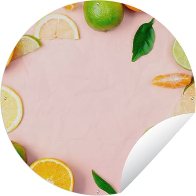 Tuincirkel Fruit - Citrus - Pastel - 60x60 cm - Ronde Tuinposter - Buiten