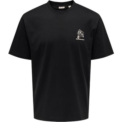ONLY and SONS T-shirt - ONSFRED LIFE FOODIE RLX SS TEE - S tot XXL - voor Mannen - zwart